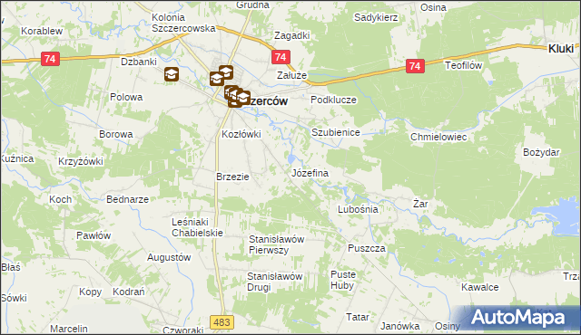 mapa Józefina gmina Szczerców, Józefina gmina Szczerców na mapie Targeo