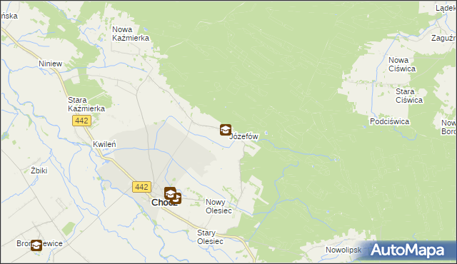 mapa Józefów gmina Chocz, Józefów gmina Chocz na mapie Targeo