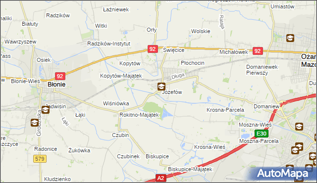 mapa Józefów gmina Ożarów Mazowiecki, Józefów gmina Ożarów Mazowiecki na mapie Targeo