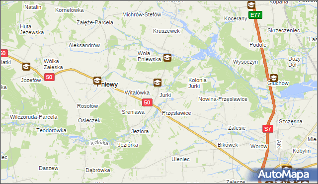 mapa Jurki gmina Pniewy, Jurki gmina Pniewy na mapie Targeo