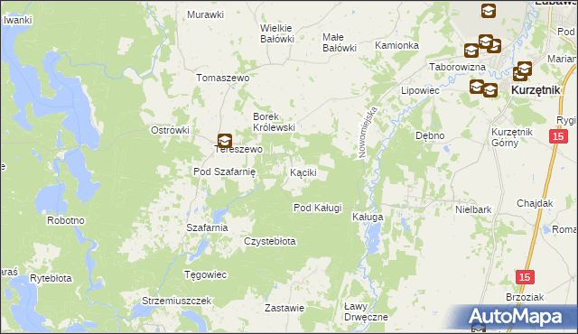 mapa Kąciki gmina Kurzętnik, Kąciki gmina Kurzętnik na mapie Targeo