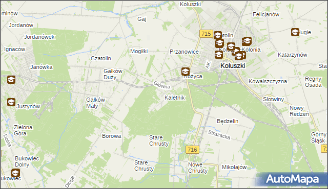 mapa Kaletnik gmina Koluszki, Kaletnik gmina Koluszki na mapie Targeo