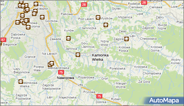 mapa Kamionka Wielka, Kamionka Wielka na mapie Targeo
