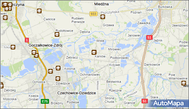 mapa Kaniów gmina Bestwina, Kaniów gmina Bestwina na mapie Targeo