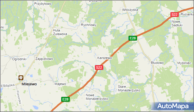 mapa Karszewo gmina Młynary, Karszewo gmina Młynary na mapie Targeo