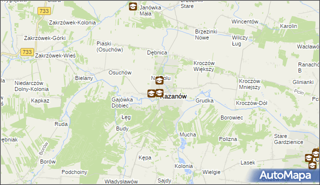 mapa Kazanów powiat zwoleński, Kazanów powiat zwoleński na mapie Targeo