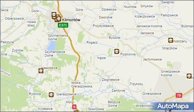 mapa Kępie gmina Klimontów, Kępie gmina Klimontów na mapie Targeo