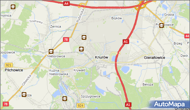 mapa Knurów powiat gliwicki, Knurów powiat gliwicki na mapie Targeo