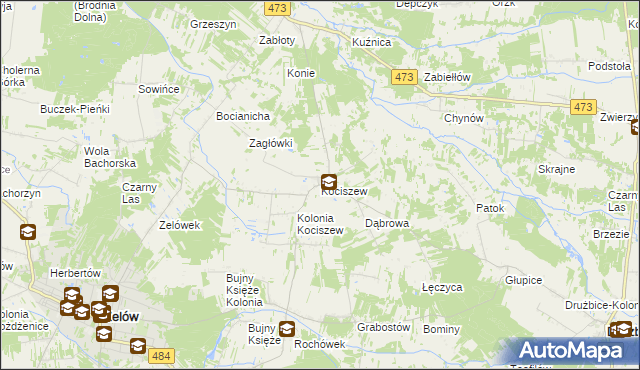 mapa Kociszew gmina Zelów, Kociszew gmina Zelów na mapie Targeo