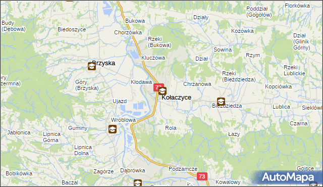 mapa Kołaczyce, Kołaczyce na mapie Targeo