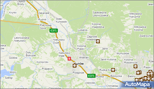 mapa Kolonia Piaski gmina Kunów, Kolonia Piaski gmina Kunów na mapie Targeo