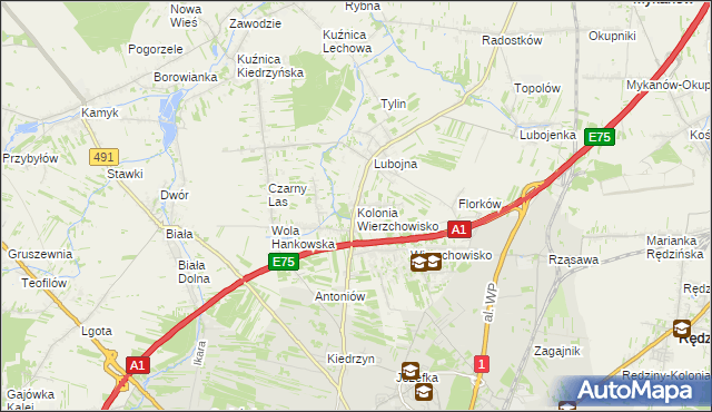mapa Kolonia Wierzchowisko gmina Mykanów, Kolonia Wierzchowisko gmina Mykanów na mapie Targeo