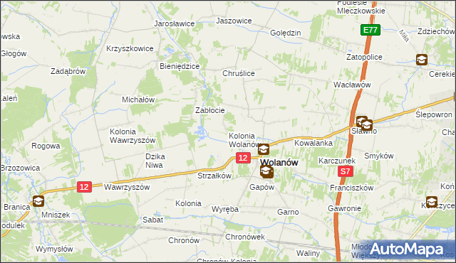 mapa Kolonia Wolanów, Kolonia Wolanów na mapie Targeo