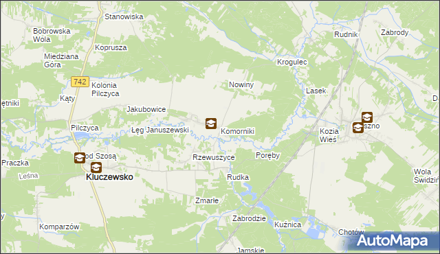 mapa Komorniki gmina Kluczewsko, Komorniki gmina Kluczewsko na mapie Targeo