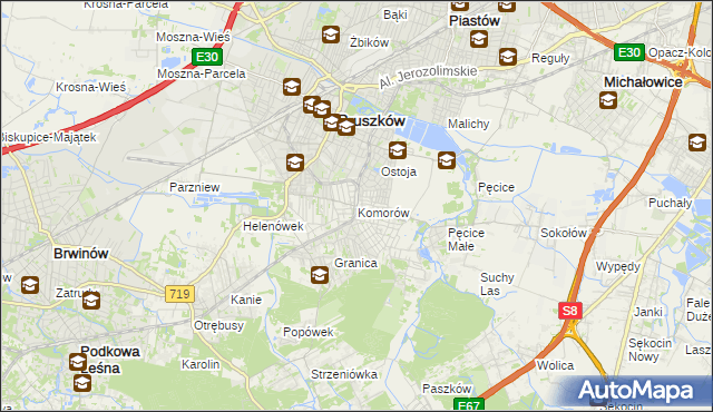 mapa Komorów gmina Michałowice, Komorów gmina Michałowice na mapie Targeo