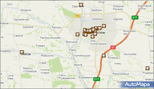 mapa Komorów gmina Miechów, Komorów gmina Miechów na mapie Targeo