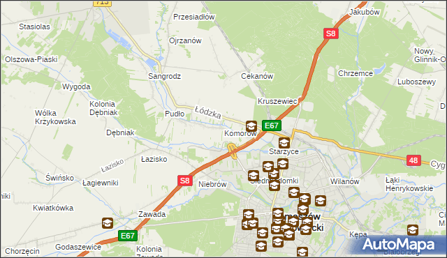 mapa Komorów gmina Tomaszów Mazowiecki, Komorów gmina Tomaszów Mazowiecki na mapie Targeo