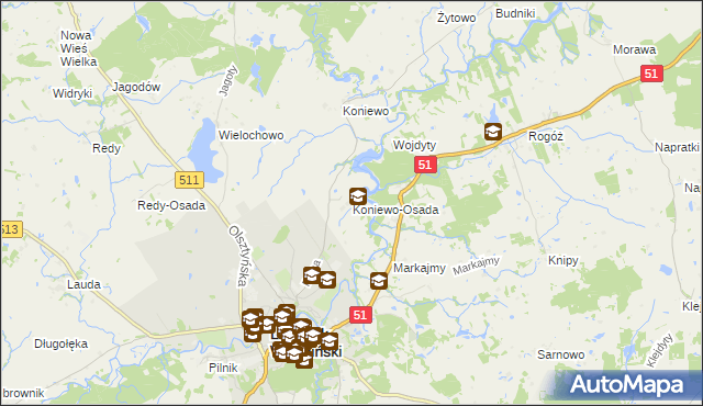 mapa Koniewo-Osada, Koniewo-Osada na mapie Targeo