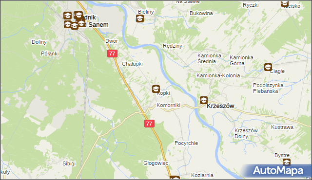 mapa Kopki gmina Rudnik nad Sanem, Kopki gmina Rudnik nad Sanem na mapie Targeo