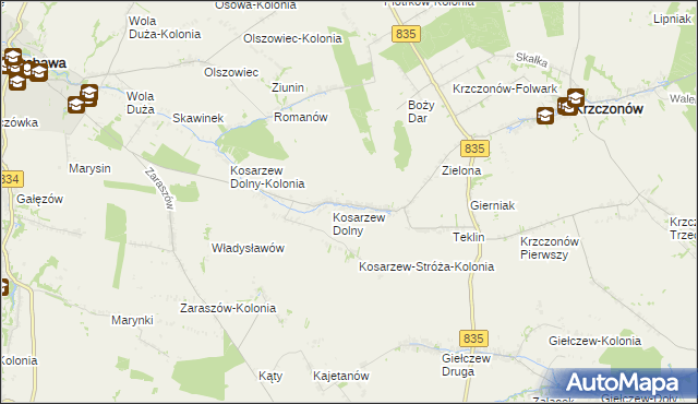 mapa Kosarzew Górny, Kosarzew Górny na mapie Targeo