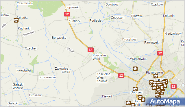 mapa Kościelna Wieś gmina Gołuchów, Kościelna Wieś gmina Gołuchów na mapie Targeo