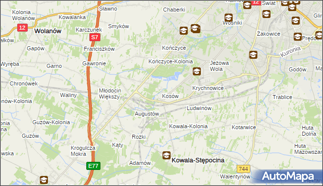 mapa Kosów gmina Kowala, Kosów gmina Kowala na mapie Targeo