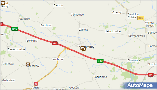 mapa Kostomłoty powiat średzki, Kostomłoty powiat średzki na mapie Targeo