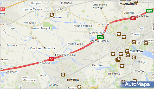 mapa Koszajec gmina Brwinów, Koszajec gmina Brwinów na mapie Targeo