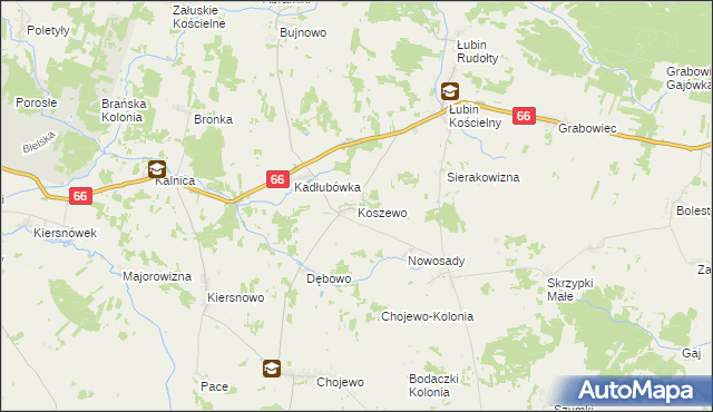 mapa Koszewo gmina Brańsk, Koszewo gmina Brańsk na mapie Targeo