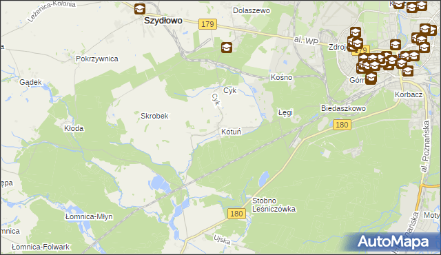 mapa Kotuń gmina Szydłowo, Kotuń gmina Szydłowo na mapie Targeo