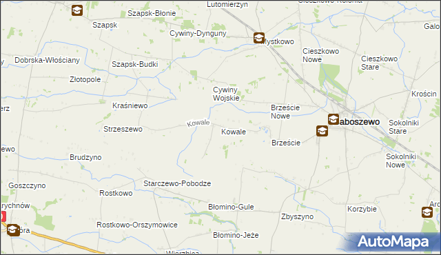 mapa Kowale gmina Baboszewo, Kowale gmina Baboszewo na mapie Targeo