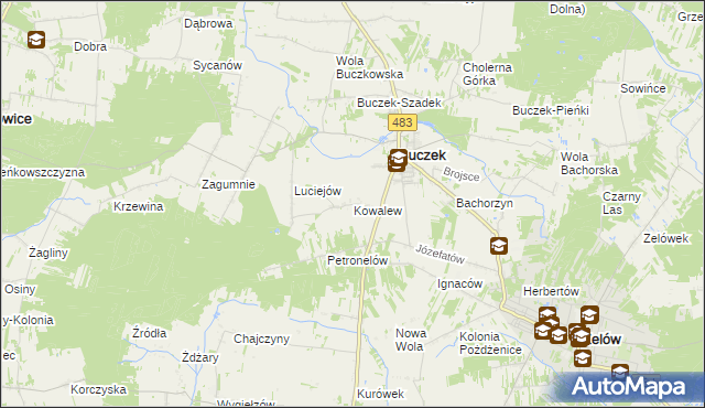mapa Kowalew gmina Buczek, Kowalew gmina Buczek na mapie Targeo