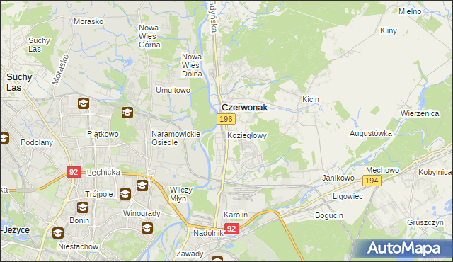 mapa Koziegłowy gmina Czerwonak, Koziegłowy gmina Czerwonak na mapie Targeo