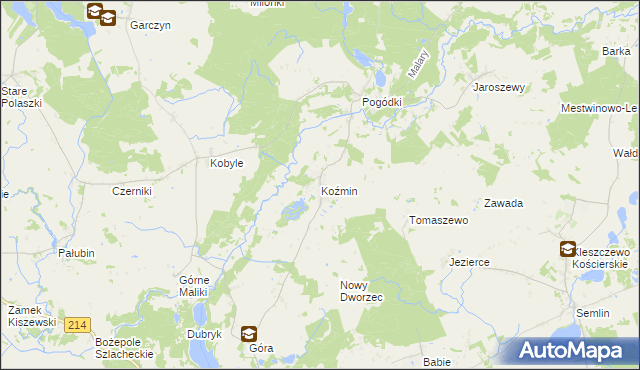 mapa Koźmin gmina Skarszewy, Koźmin gmina Skarszewy na mapie Targeo