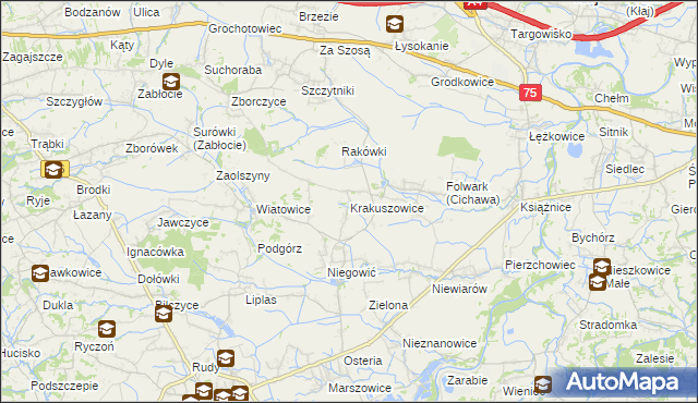 mapa Krakuszowice, Krakuszowice na mapie Targeo