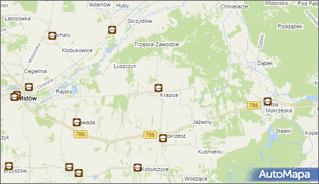 mapa Krasice gmina Mstów, Krasice gmina Mstów na mapie Targeo
