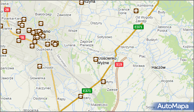 mapa Krościenko Wyżne, Krościenko Wyżne na mapie Targeo