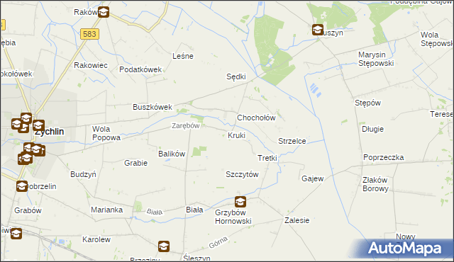 mapa Kruki gmina Żychlin, Kruki gmina Żychlin na mapie Targeo