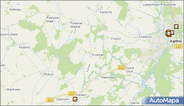 mapa Krukowo gmina Karlino, Krukowo gmina Karlino na mapie Targeo