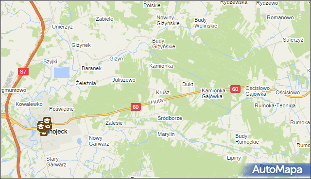 mapa Krusz gmina Glinojeck, Krusz gmina Glinojeck na mapie Targeo