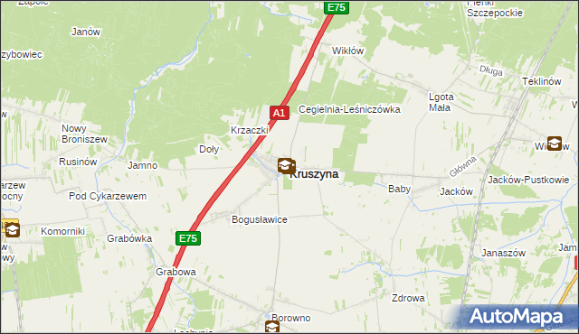 mapa Kruszyna powiat częstochowski, Kruszyna powiat częstochowski na mapie Targeo
