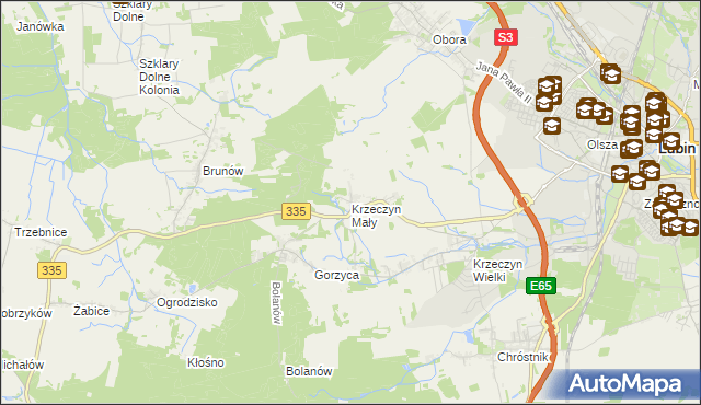 mapa Krzeczyn Mały, Krzeczyn Mały na mapie Targeo