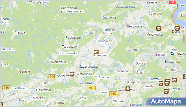 mapa Krzeszów gmina Stryszawa, Krzeszów gmina Stryszawa na mapie Targeo