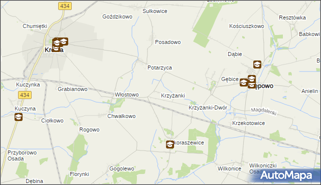 mapa Krzyżanki gmina Pępowo, Krzyżanki gmina Pępowo na mapie Targeo