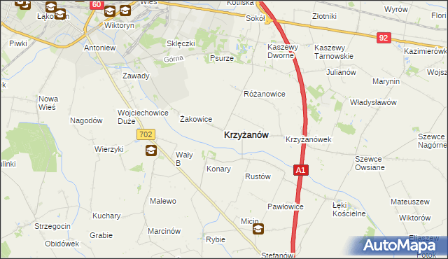 mapa Krzyżanów powiat kutnowski, Krzyżanów powiat kutnowski na mapie Targeo