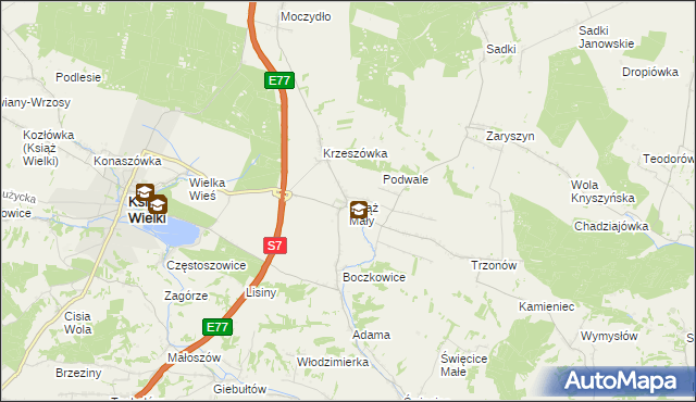 mapa Książ Mały, Książ Mały na mapie Targeo