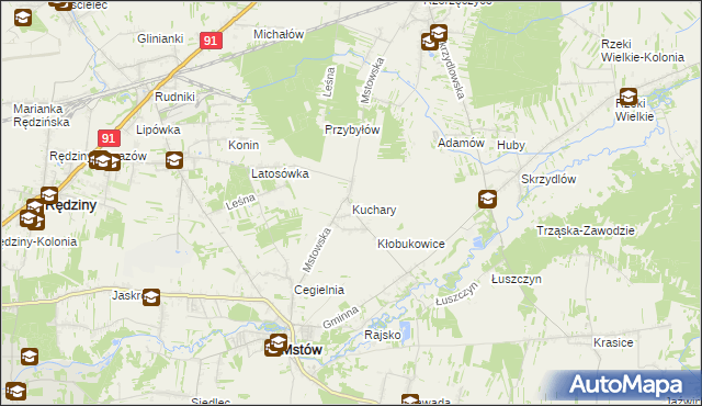 mapa Kuchary gmina Mstów, Kuchary gmina Mstów na mapie Targeo