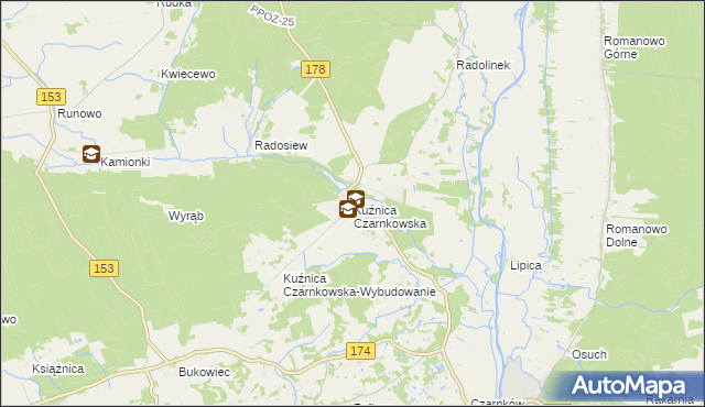 mapa Kuźnica Czarnkowska, Kuźnica Czarnkowska na mapie Targeo