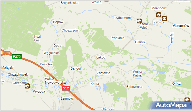 mapa Łąkoć gmina Kurów, Łąkoć gmina Kurów na mapie Targeo