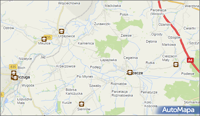 mapa Łapajówka gmina Zarzecze, Łapajówka gmina Zarzecze na mapie Targeo